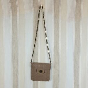 Vintage Ann Taylor Genuine Leather Crossbody Real Chain Strap Taupe‎